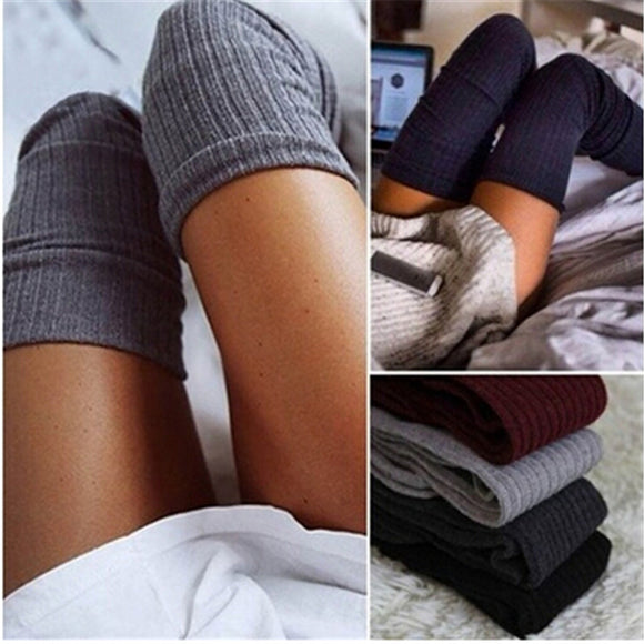 Warm knitted thigh high over the knee socks