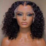 Luxury jerry curl deep wave human hair transparent lace frontal 4x4 13x4 bob lace wig