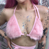 Barbie pink fur strappy bralette crop top