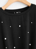 Pearl detail tie front blouse