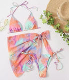 Tropical 3 piece bikini cover up skirt scarf set