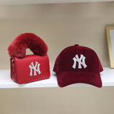 Luxury custom rhinestone bling ny New York Hat and Ny fur handbag set