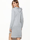 "GET RIGHT" Grey Hooded Side Split High Low Sweatshirt Dress