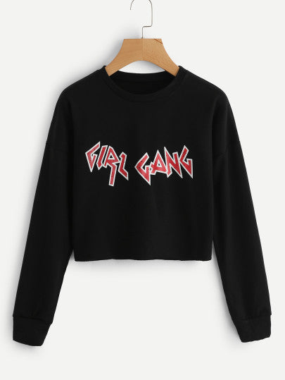 Girl Gang printed pullover crop sweatshirt