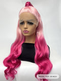 13x3 26inch barbz Pink ombre barbie Lace Front Long Body Wave Synthetic Wig