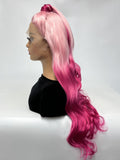 13x3 26inch barbz Pink ombre barbie Lace Front Long Body Wave Synthetic Wig