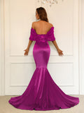Women Classic Off Shoulder Mermaid length Prom Homecoming Evening Dress