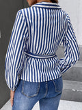 Women retro stripe Belted fashion Shirt