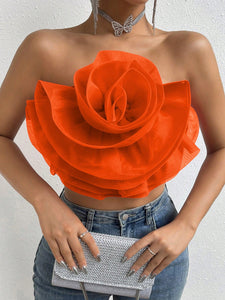 Women chic oversize flower detail crop tube top