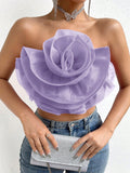 Women chic oversize flower detail crop tube top