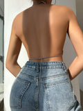 Women sequins Draped Backless Halter bodychain Top