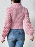 Women cozy warm Turtleneck Cut Out Knit Sweater