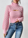 Women cozy warm Turtleneck Cut Out Knit Sweater