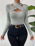 Women stylish cross front long sleeve knitted sweater top
