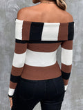 Women classic Colorblock off the shoulder sweater top