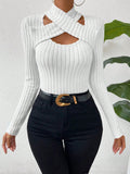 Women stylish cross front long sleeve knitted sweater top