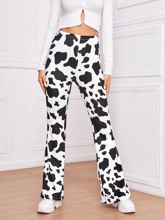 Retro Cow print bell flare pants