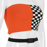 Colorblock checkered buckle tube crop top
