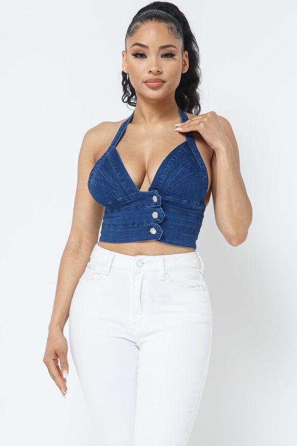 Ladies halter denim crop top