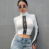 Retro Cute and psycho turtle neck long sleeve crop top