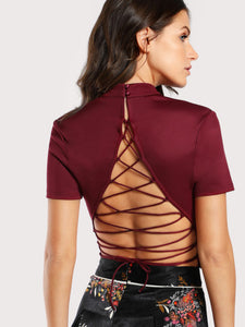 Strappy lace up back crop top