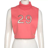 Ladies turtle neck cutout side number 5 crop top