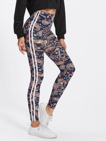 Paisley side stripe fashion leggings