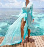 “Jansell” sheer tie style swimsuit coverup long shirt dress
