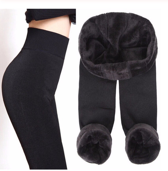Trendy Warm fur winter leggings pants