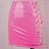 Barbie Latex leather vinyl lace up side mini skirt