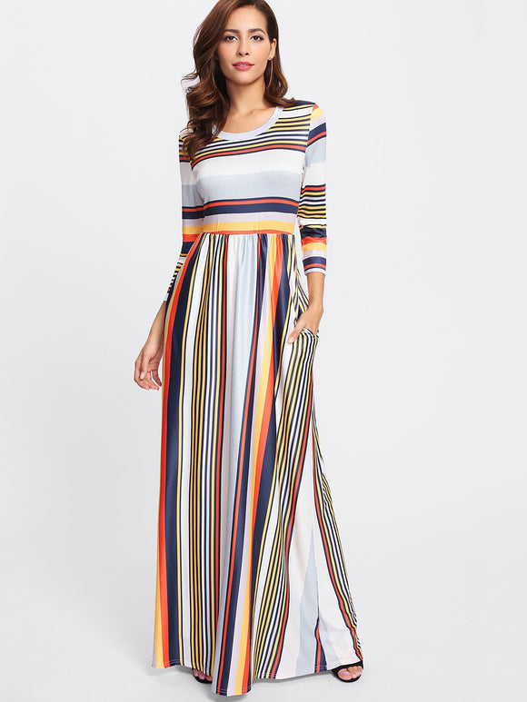 Stripe summer detail long maxi dress