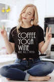 Coffee yoga wine letter text tshirt