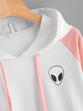 Invasion alien contrast crop hoodie sweater