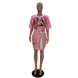 Ladies graffiti comic pink panther oversize tshirt dress