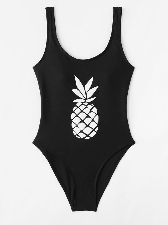 Pineapple print one piece monokini swimsuit