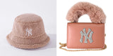 Retro style fuzzy ny New York handbag with 90s fuzzy matching bucket hat