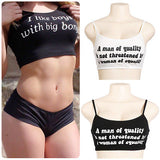 Funny text print tank bralet crop top