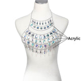 Luxury Festive diamond bling body chain bra top belt set