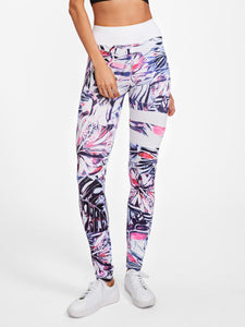 Stripe accent floral leggings