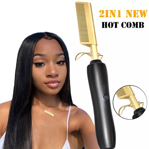 Straightening Hot comb pressing flat iron natural relaxed hair lace wig