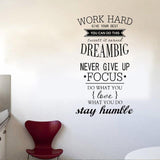 Inspirational work hard quotes wall decal sticker