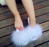“Icon dolls” Fluffy fur wedge platform slides slippers