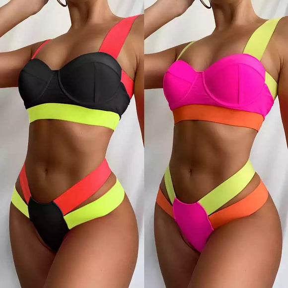 Summer bliss neon bandage design 2 piece bikini