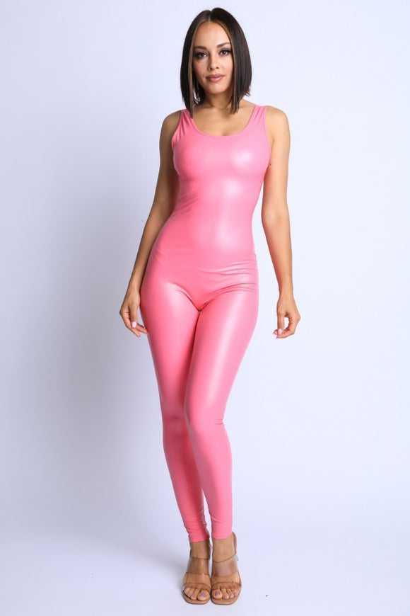 Barbie pink latex bodysuit jumpsuit
