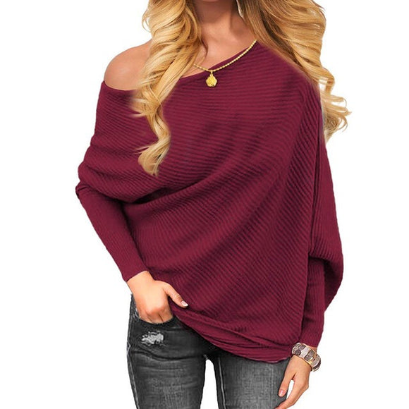 Off the shoulder dolman loose fit sweater top