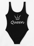 Queen print monokini bikini swimwear
