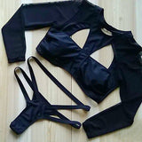 Black Long sleeve cutout 2 piece bikini swimsuit set