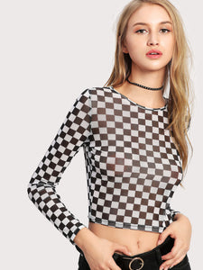 Sheer checkered crop top