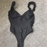 Frill backless one piece monokini swimsuit