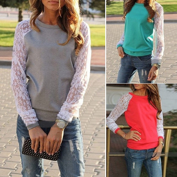 Lace sleeve long sleeve top